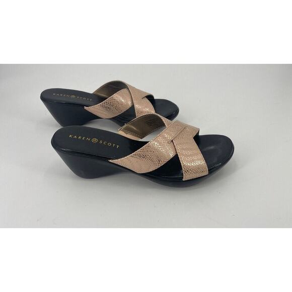 Karen Scott Strappy Sandals Size 10 M Gold Metallic Low Wedge Heel Shoes - Picture 8 of 8